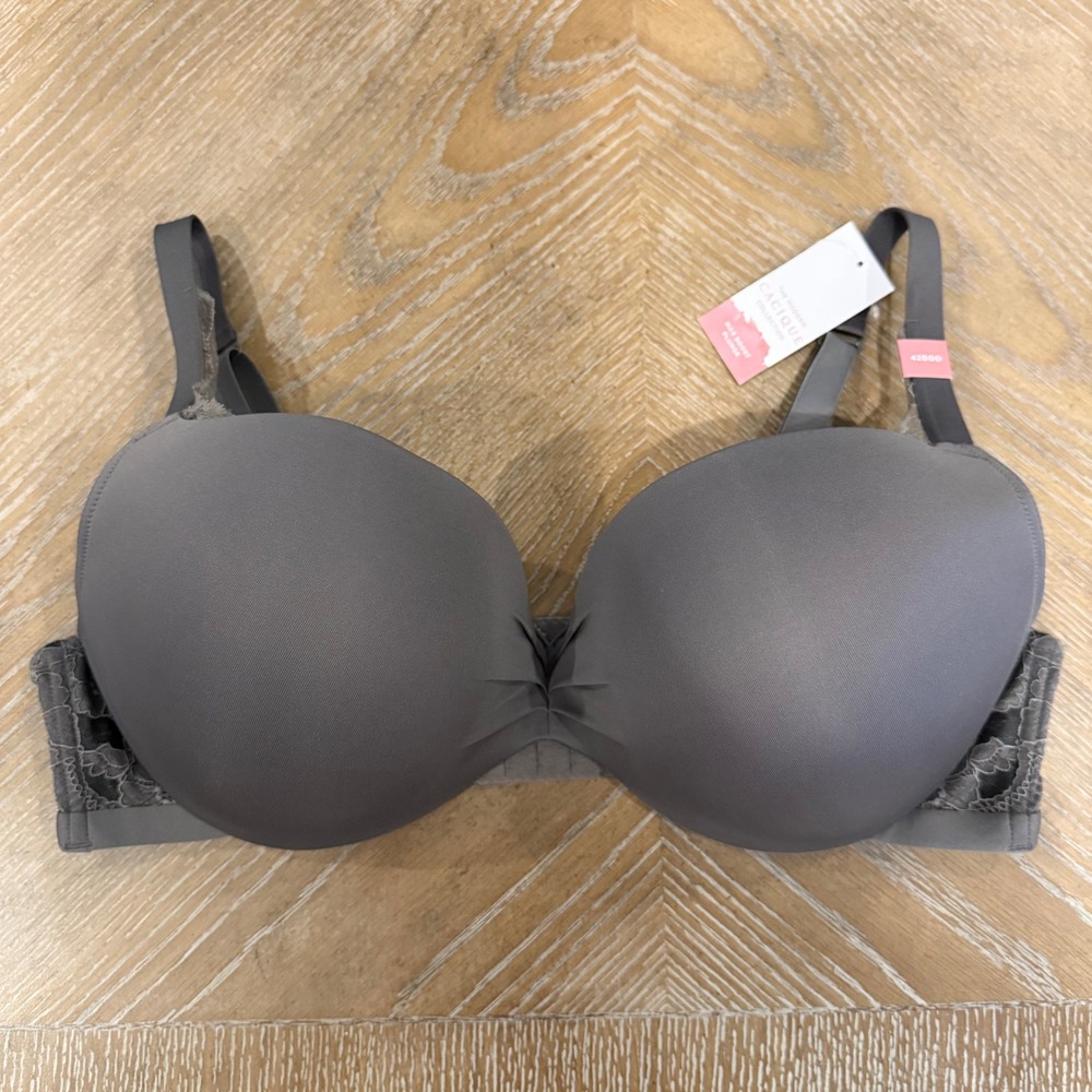 Cacique Max Swell Plunge Push‎ Up Bra Women 42DDD Gray NWT Lace Sides